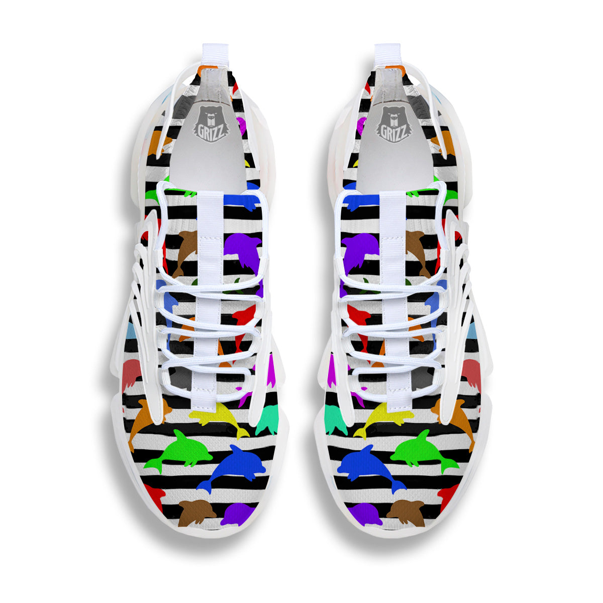 Striped And Colorful Dolphin Print Pattern White Gym Shoes-grizzshop