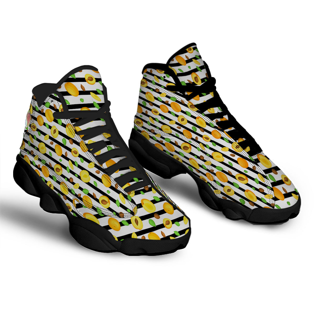 Striped Apricot Print Pattern Black Basketball Shoes-grizzshop