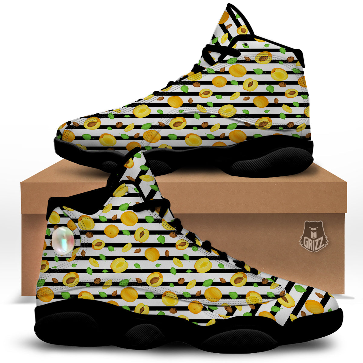 Striped Apricot Print Pattern Black Basketball Shoes-grizzshop