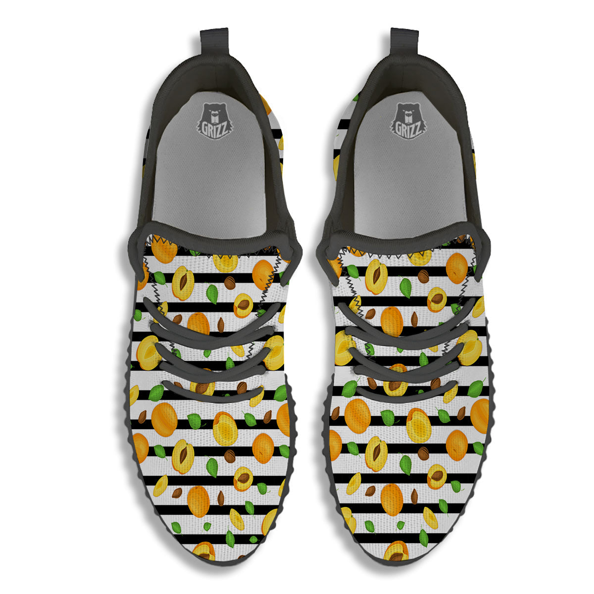 Striped Apricot Print Pattern Black Walking Shoes-grizzshop