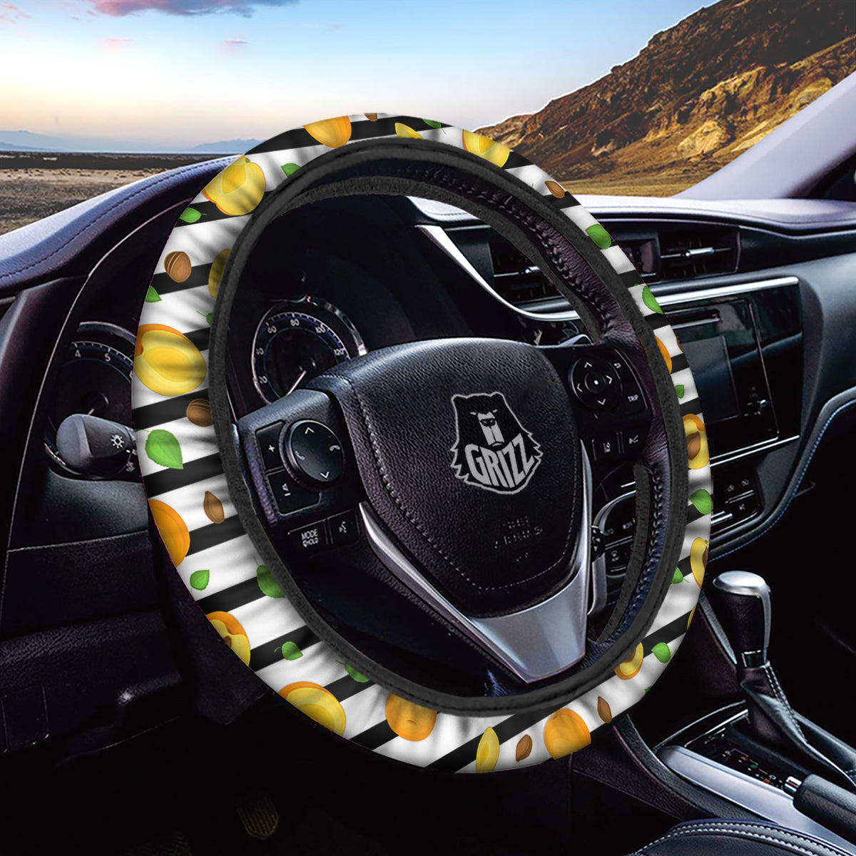 Striped Apricot Print Pattern Car Steering Wheel Cover-grizzshop