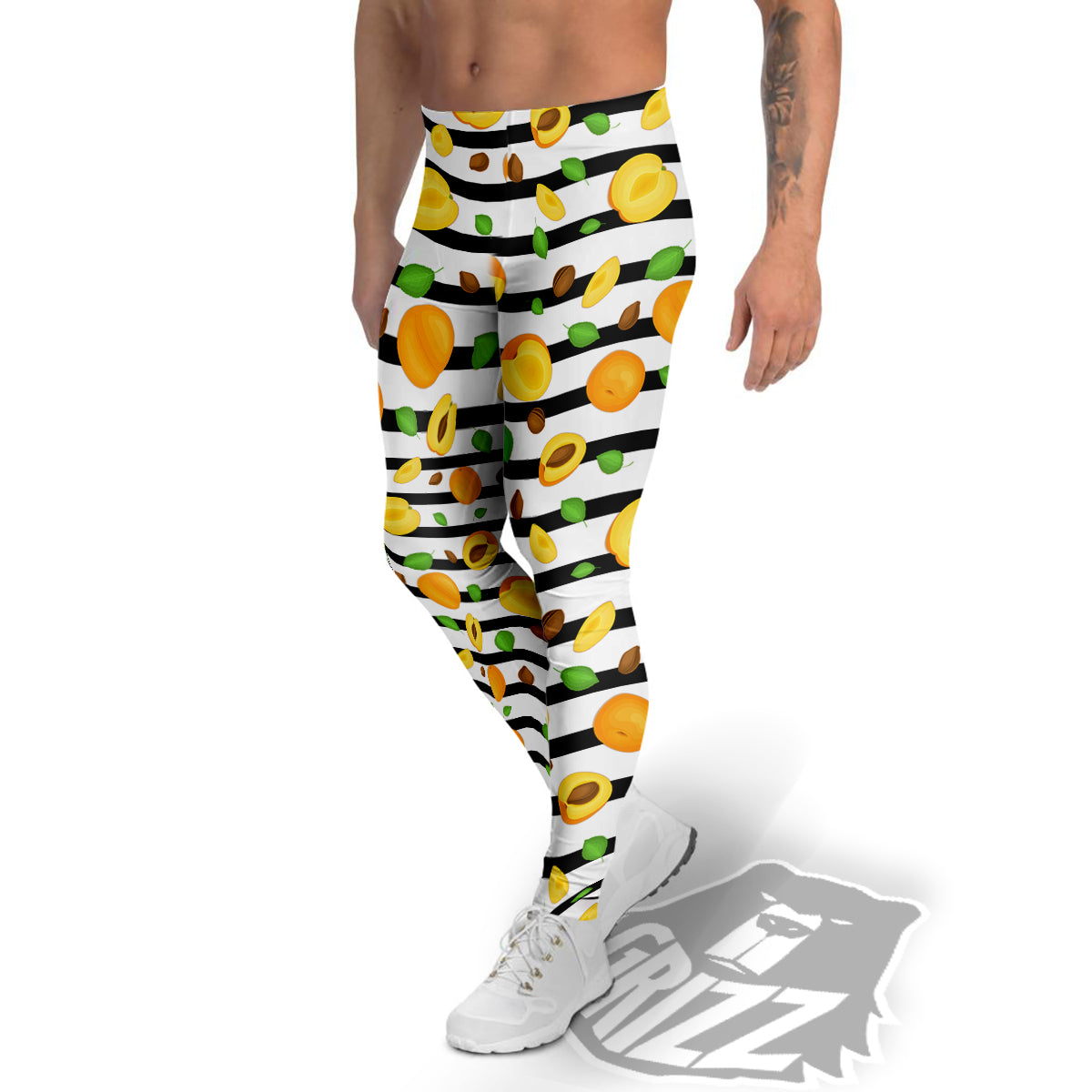 Striped Apricot Print Pattern Men's Leggings-grizzshop