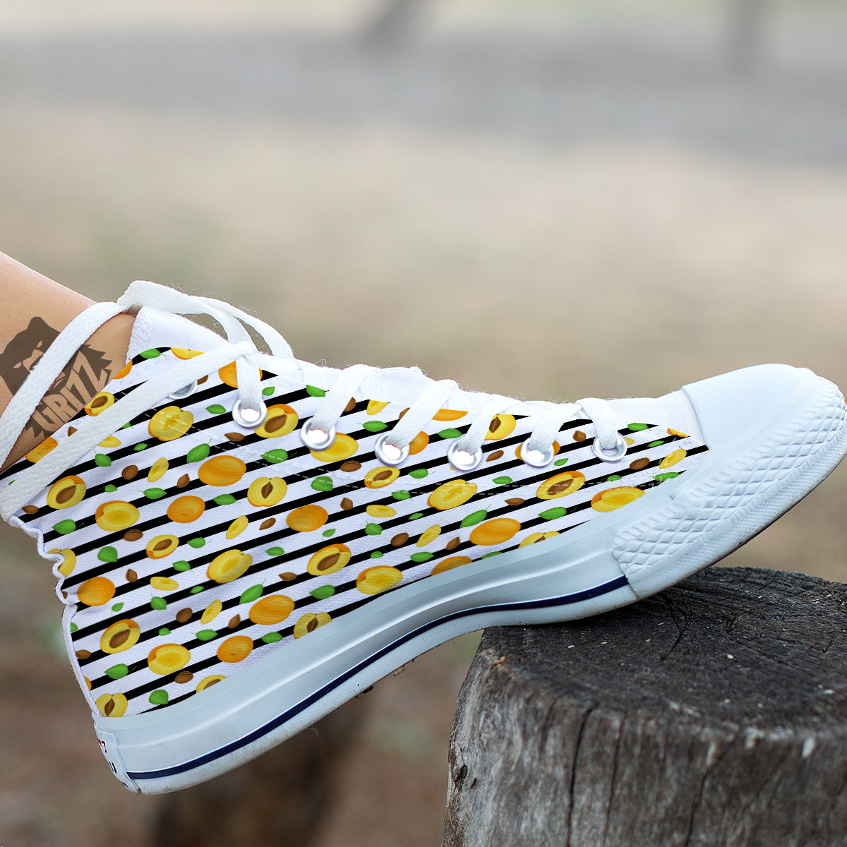 Striped Apricot Print Pattern White High Top Shoes-grizzshop