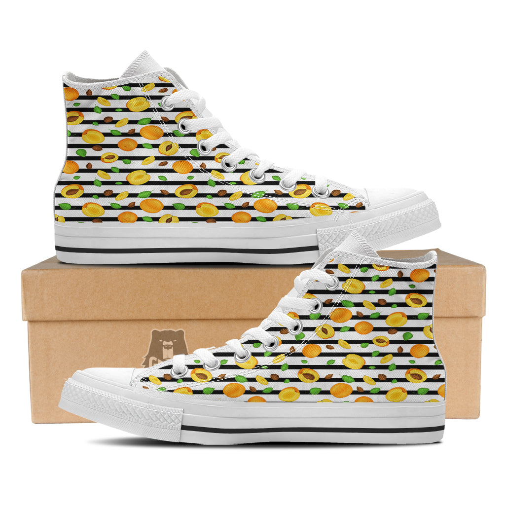 Striped Apricot Print Pattern White High Top Shoes-grizzshop
