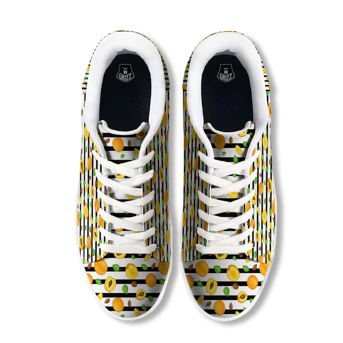 Striped Apricot Print Pattern White Low Top Sneakers-grizzshop