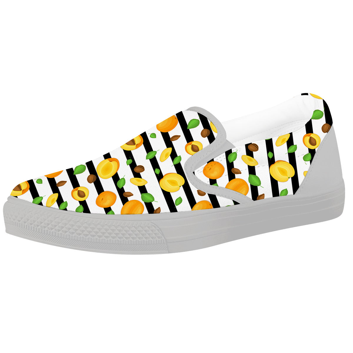Striped Apricot Print Pattern White Slip On Shoes-grizzshop