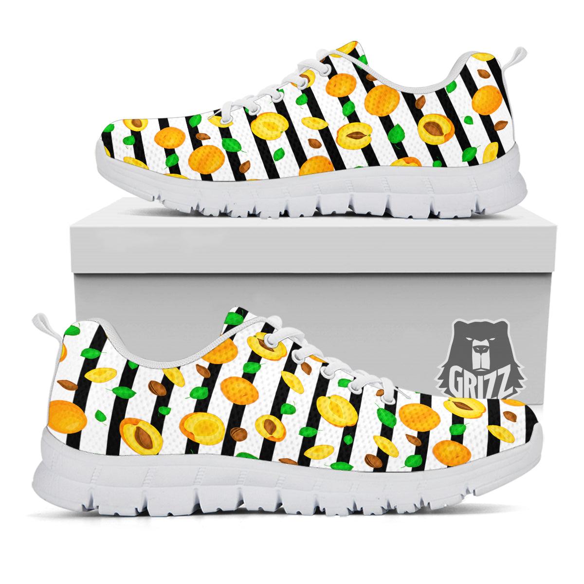 Striped Apricot Print Pattern White Sneaker-grizzshop