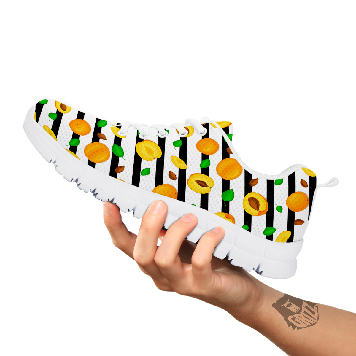 Striped Apricot Print Pattern White Sneaker-grizzshop