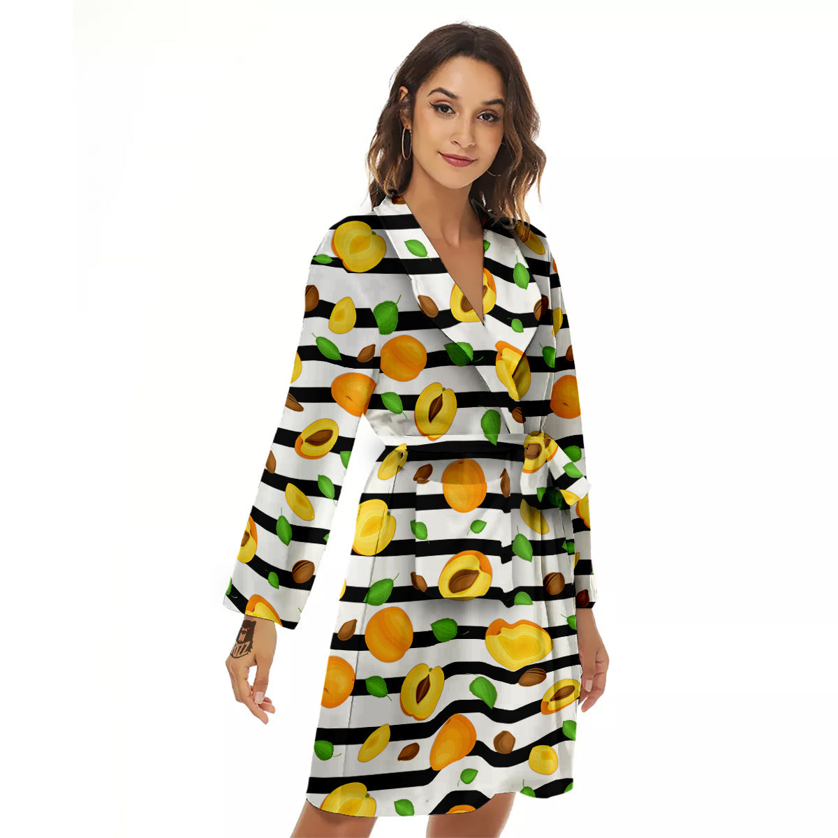 Striped Apricot Print Pattern Women's Robe-grizzshop