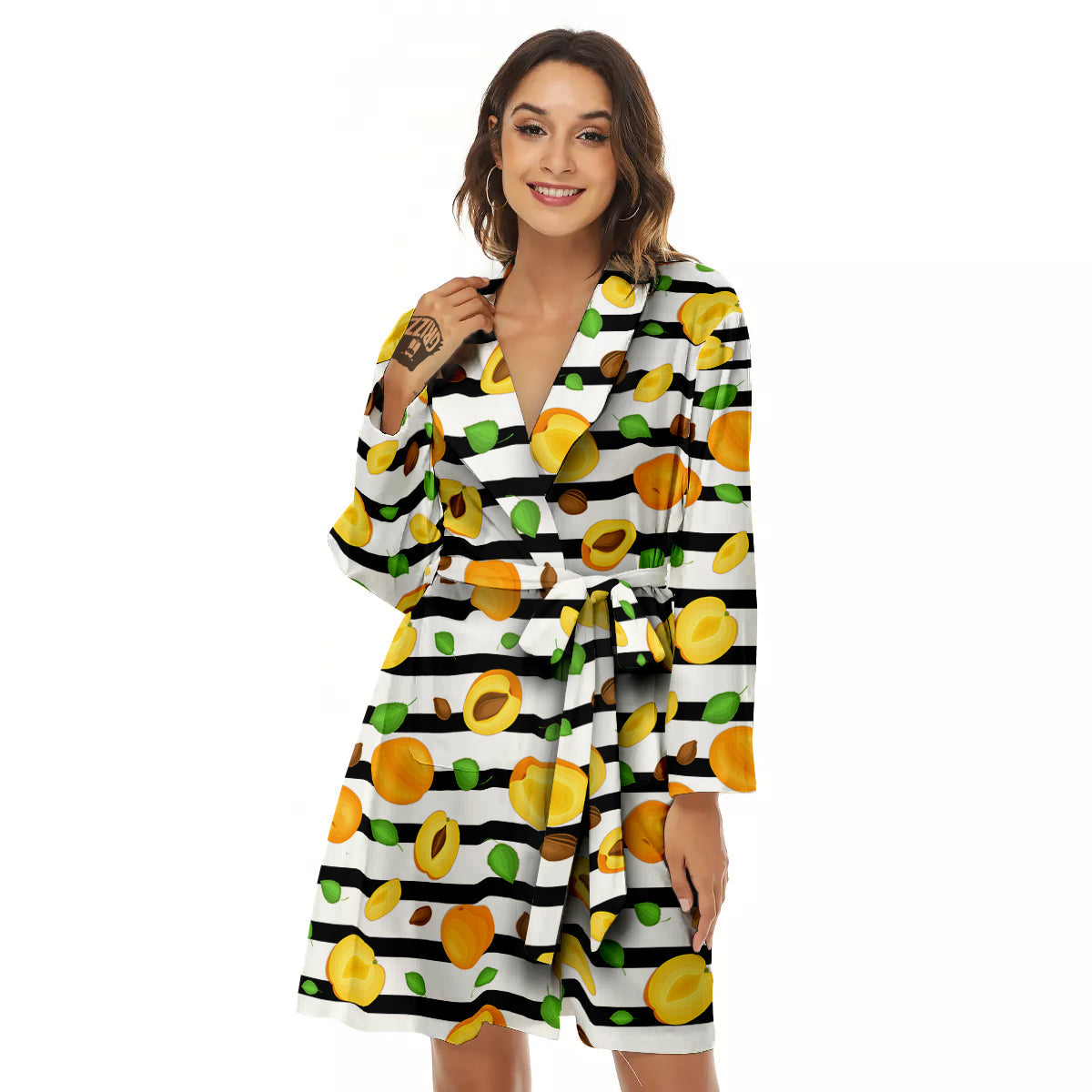 Striped Apricot Print Pattern Women's Robe-grizzshop