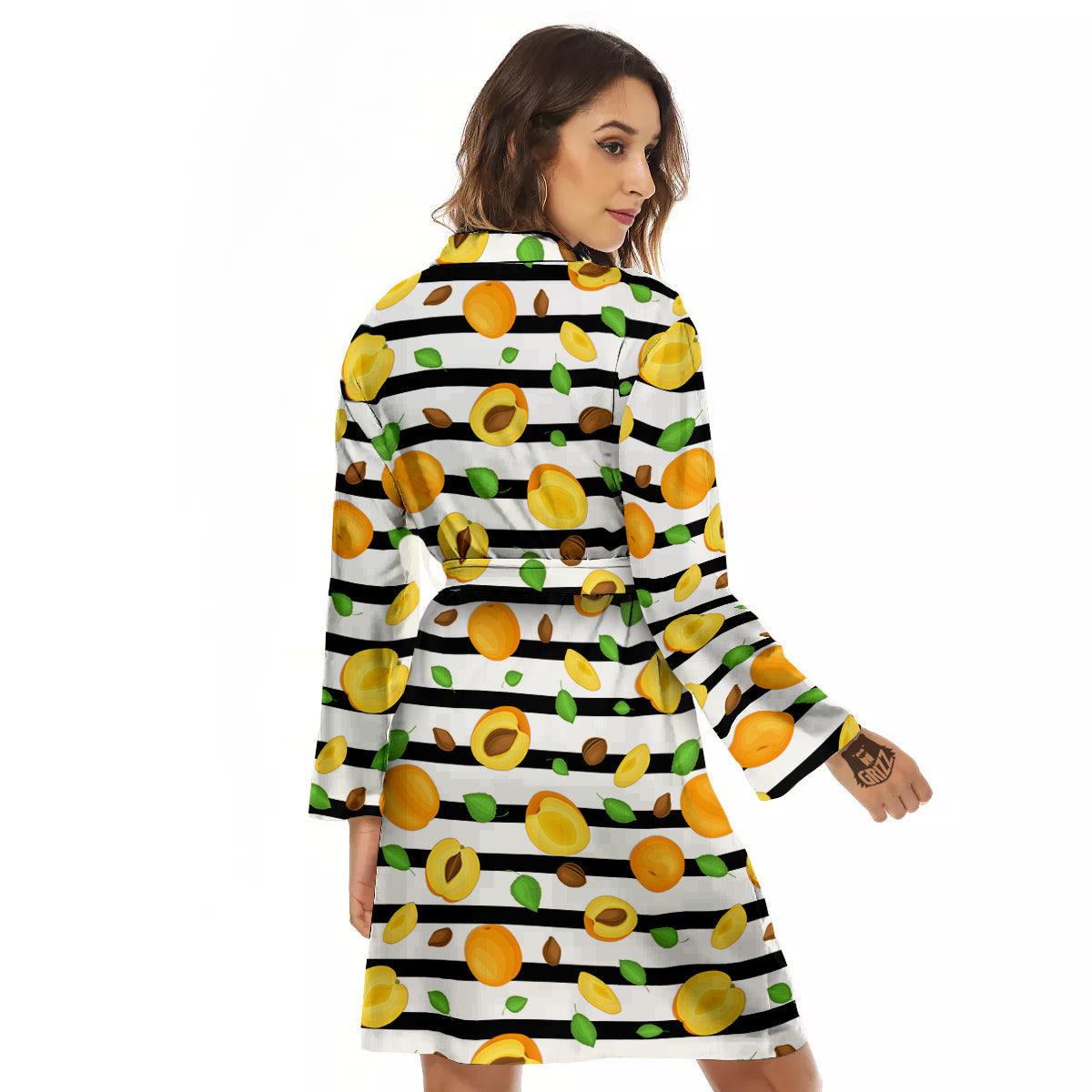 Striped Apricot Print Pattern Women's Robe-grizzshop