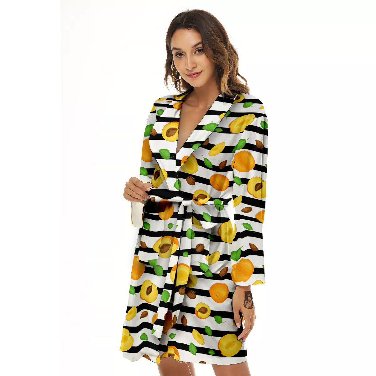 Striped Apricot Print Pattern Women's Robe-grizzshop
