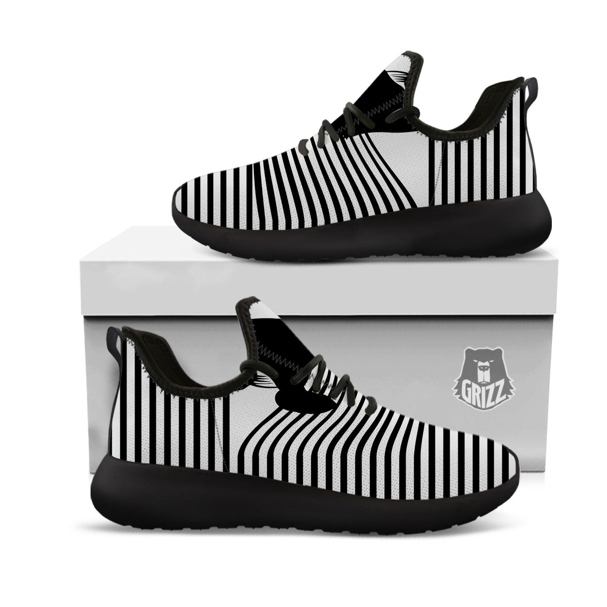 Striped Black Cat Print Black Athletic Shoes-grizzshop