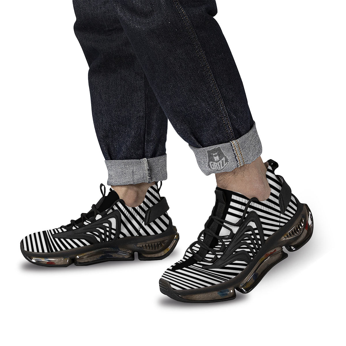 Striped Black Cat Print Black Gym Shoes-grizzshop