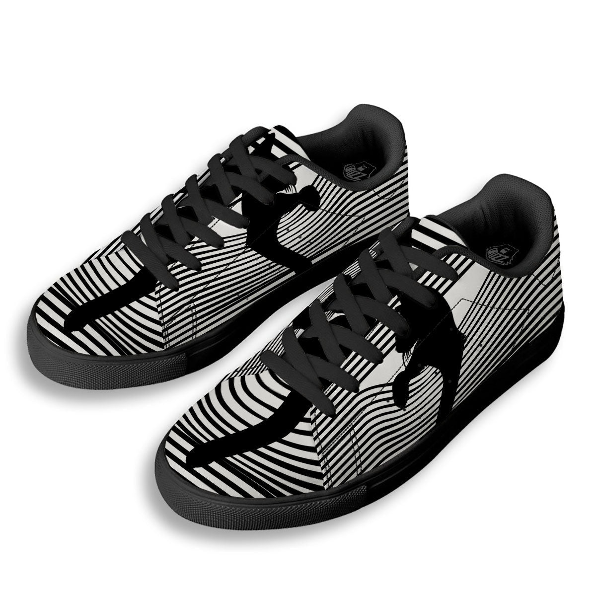Striped Black Cat Print Black Low Top Sneakers-grizzshop