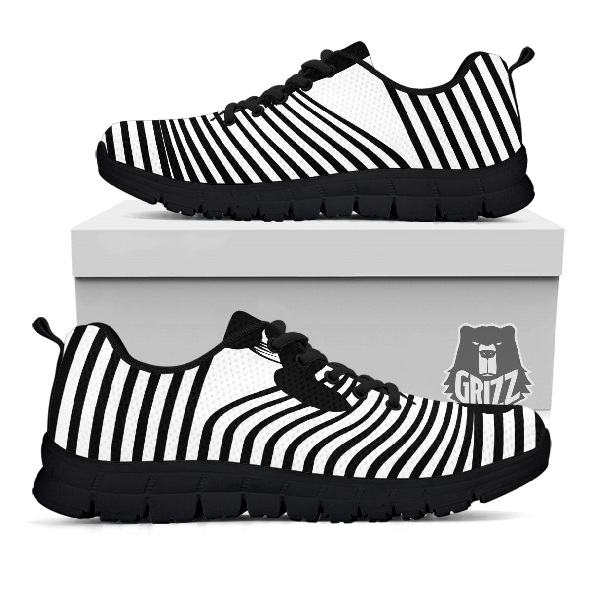 Striped Black Cat Print Black Sneaker-grizzshop