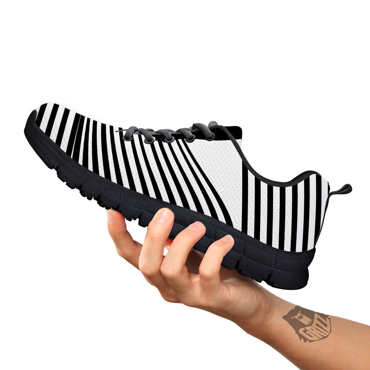 Striped Black Cat Print Black Sneaker-grizzshop