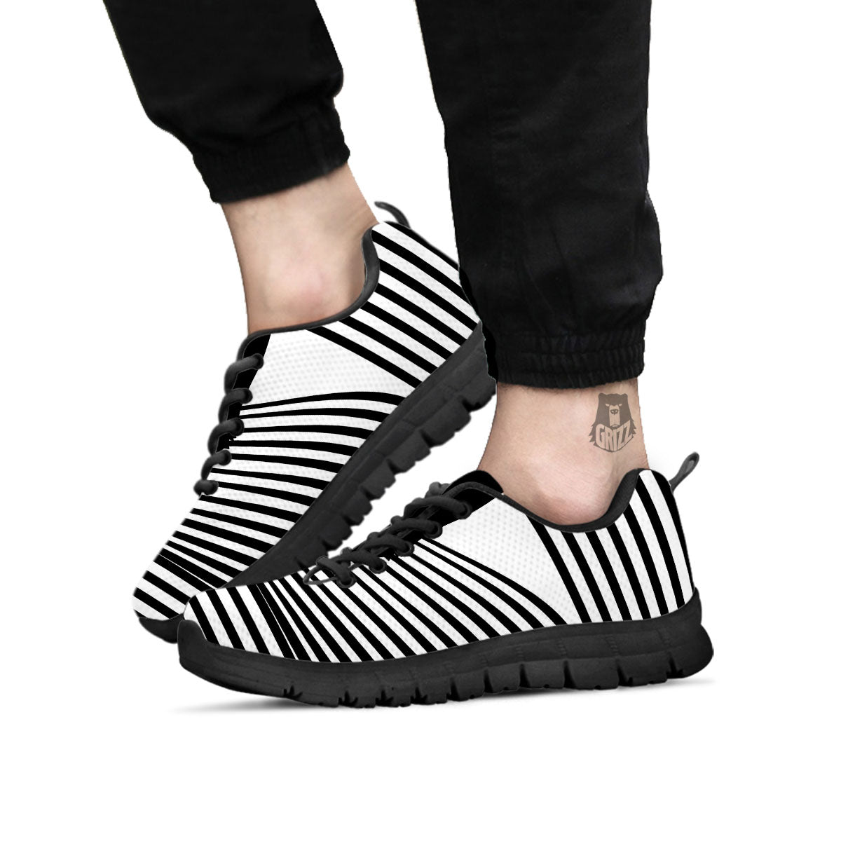 Striped Black Cat Print Black Sneaker-grizzshop