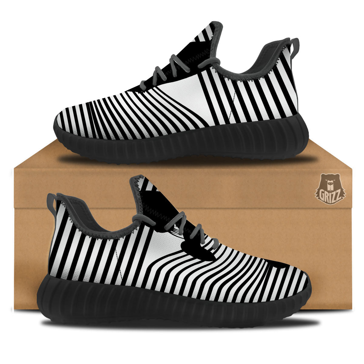 Striped Black Cat Print Black Walking Shoes-grizzshop