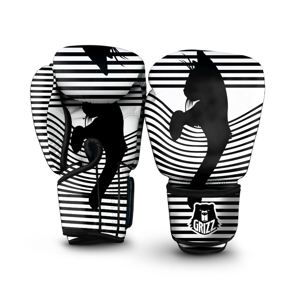 Striped Black Cat Print Boxing Gloves-grizzshop