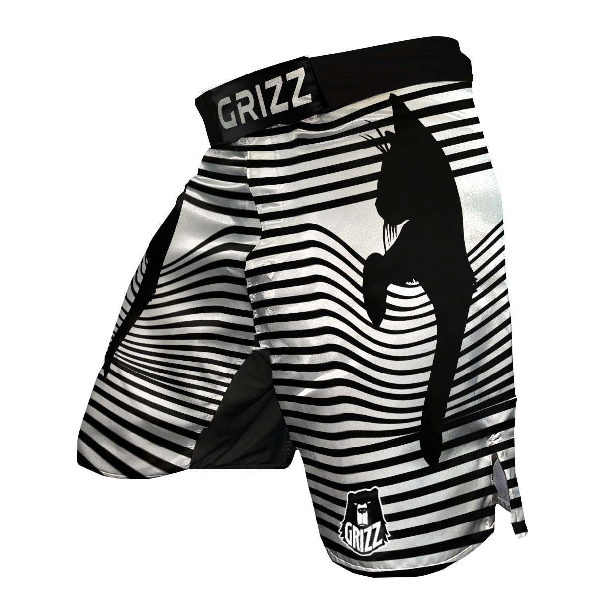Striped Black Cat Print MMA Shorts-grizzshop