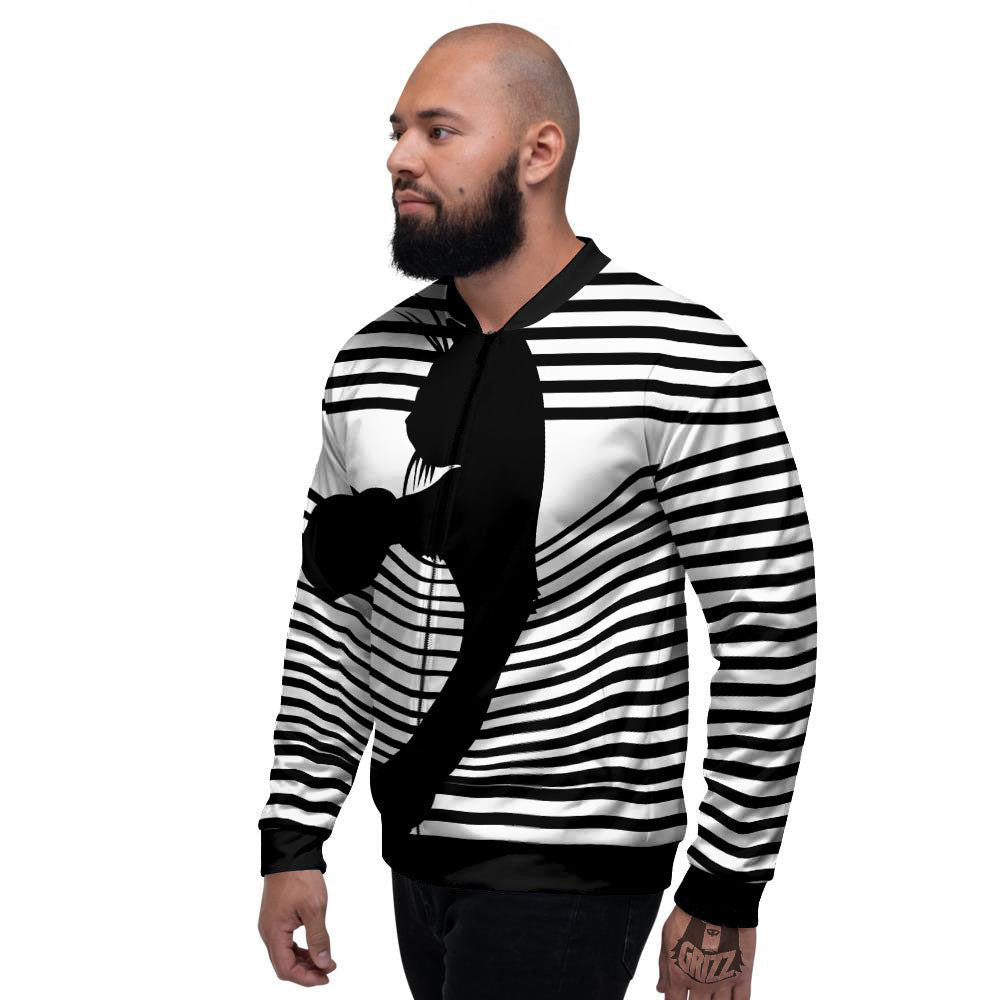 Striped Black Cat Print Men's Bomber Jacket-grizzshop