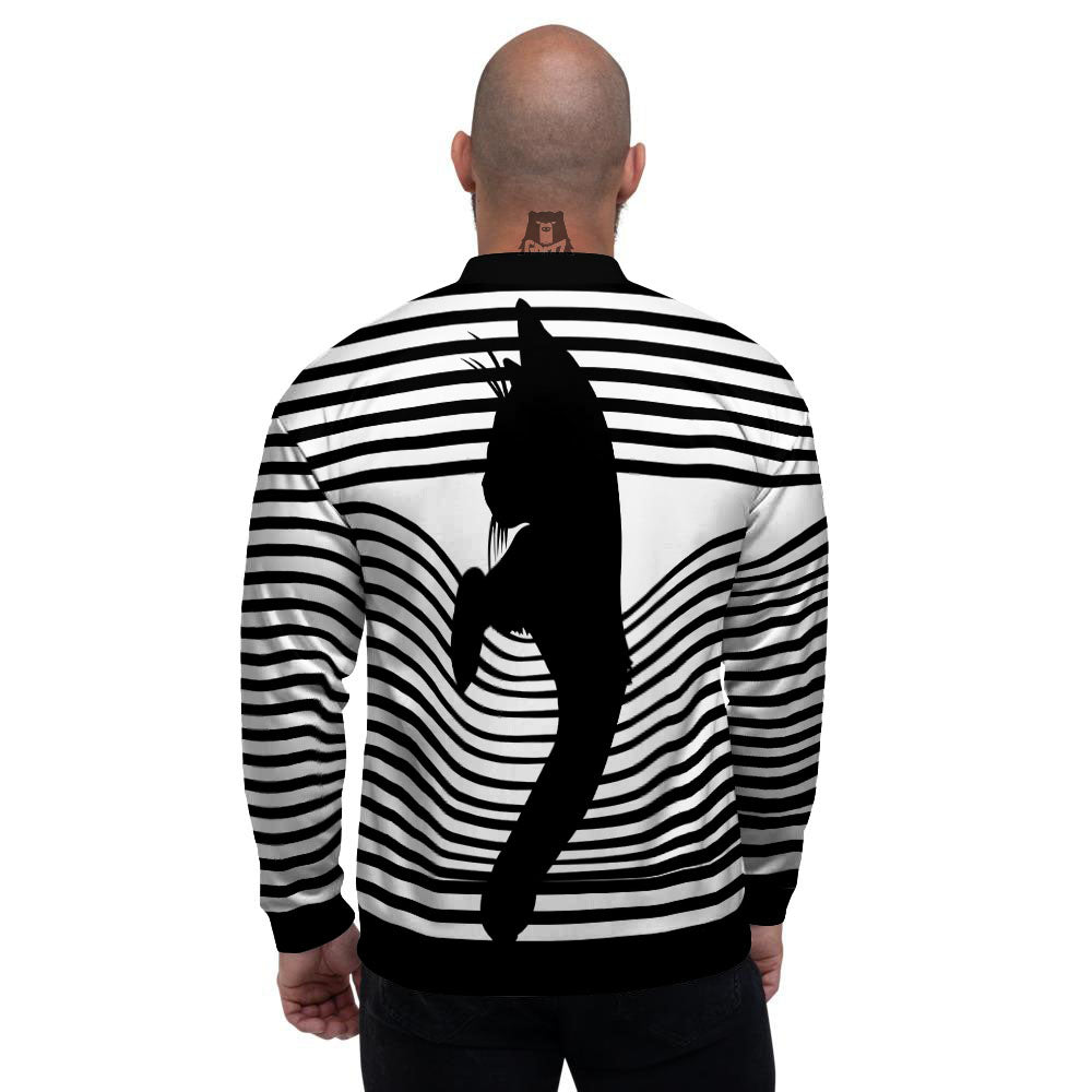 Striped Black Cat Print Men's Bomber Jacket-grizzshop