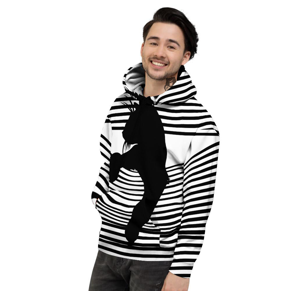 Striped Black Cat Print Men's Hoodie-grizzshop