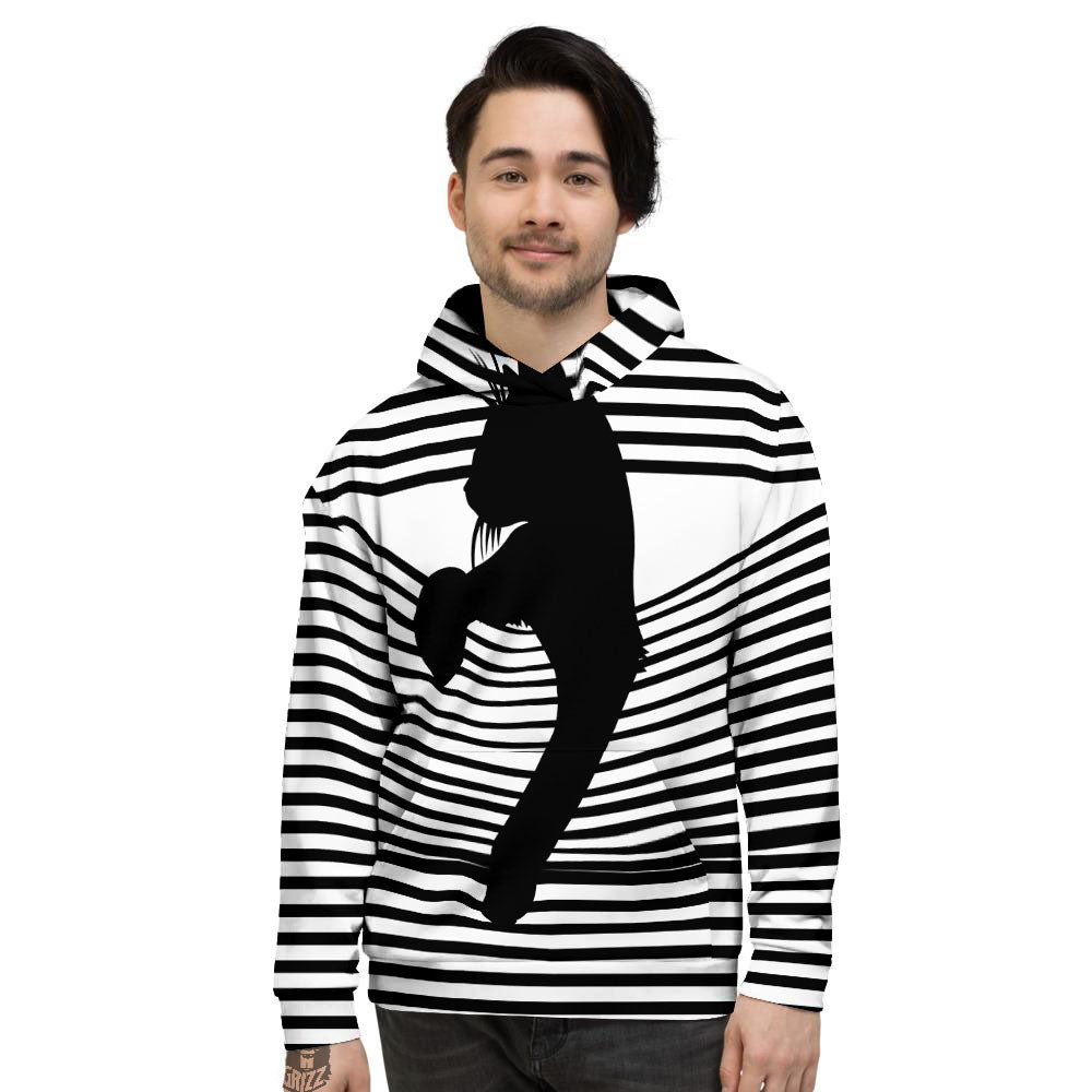 Striped Black Cat Print Men's Hoodie-grizzshop