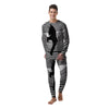 Striped Black Cat Print Men's Pajamas-grizzshop