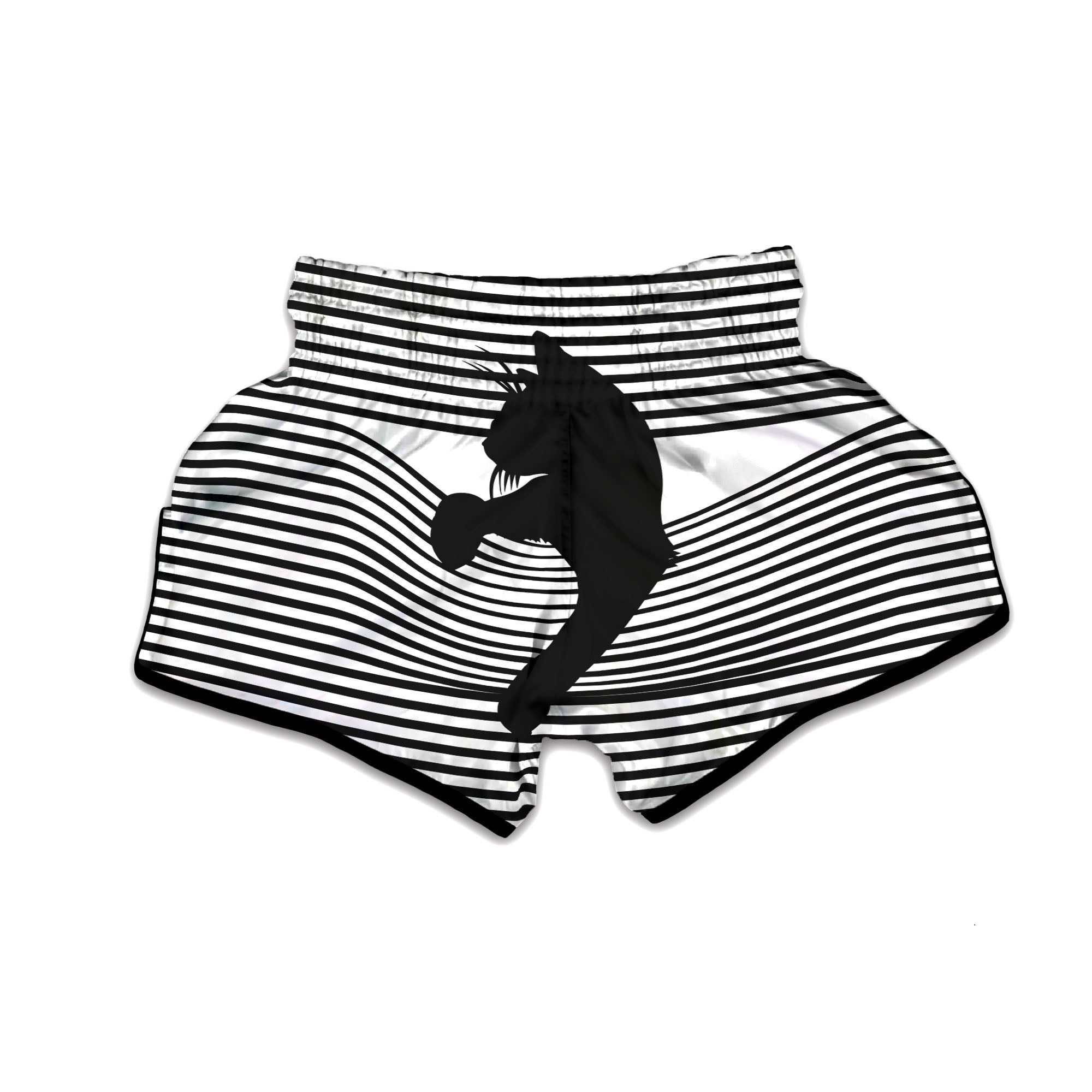 Striped Black Cat Print Muay Thai Boxing Shorts-grizzshop