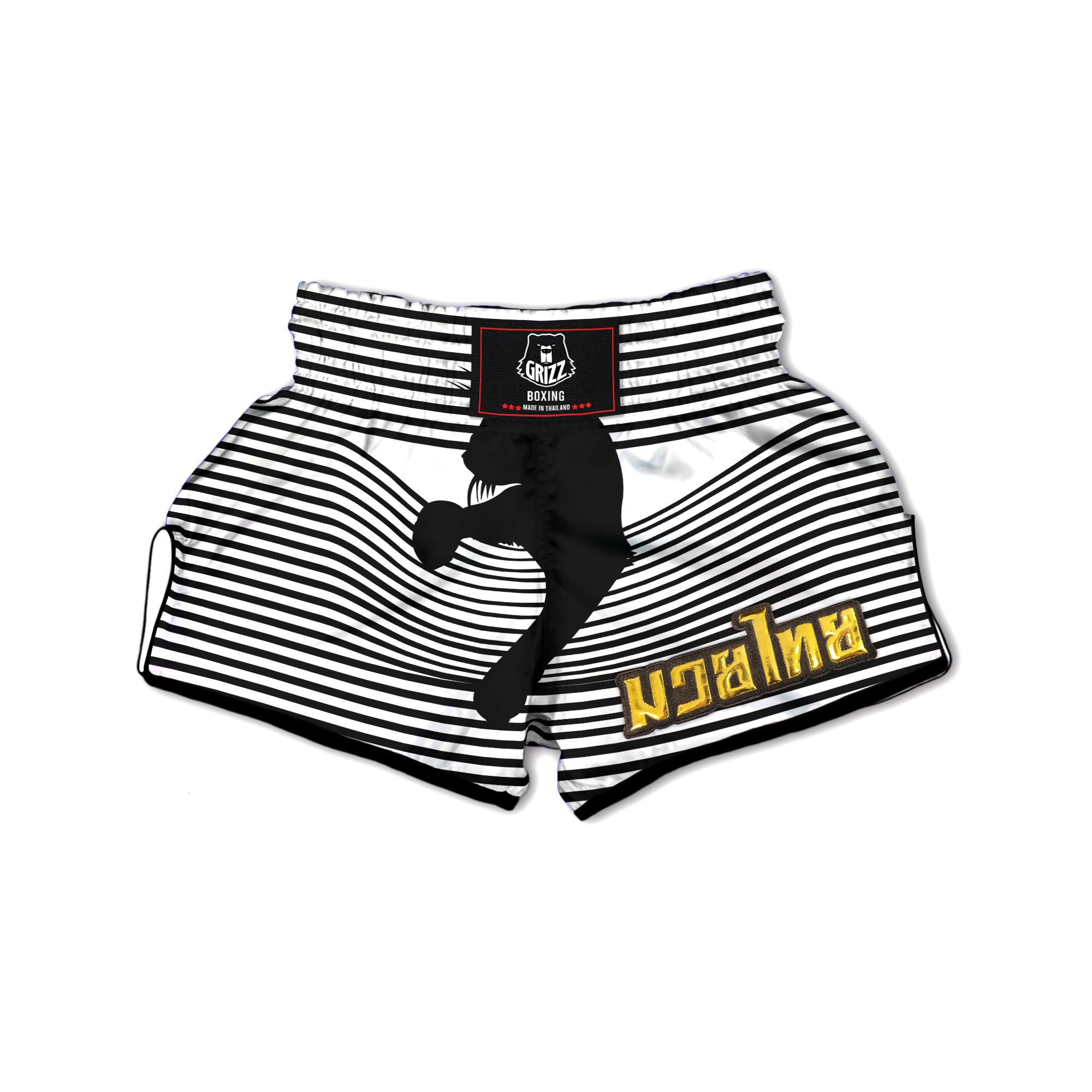 Striped Black Cat Print Muay Thai Boxing Shorts-grizzshop