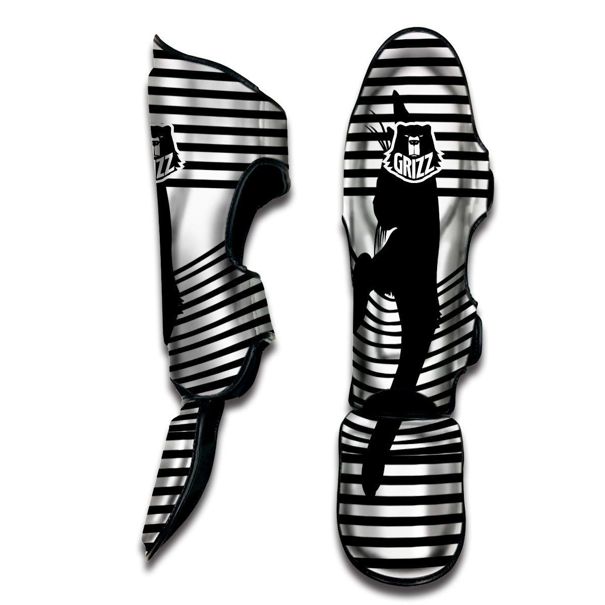 Striped Black Cat Print Muay Thai Shin Guards-grizzshop