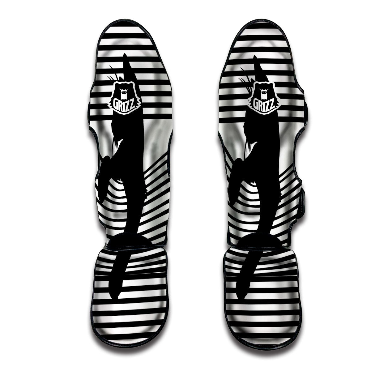 Striped Black Cat Print Muay Thai Shin Guards-grizzshop