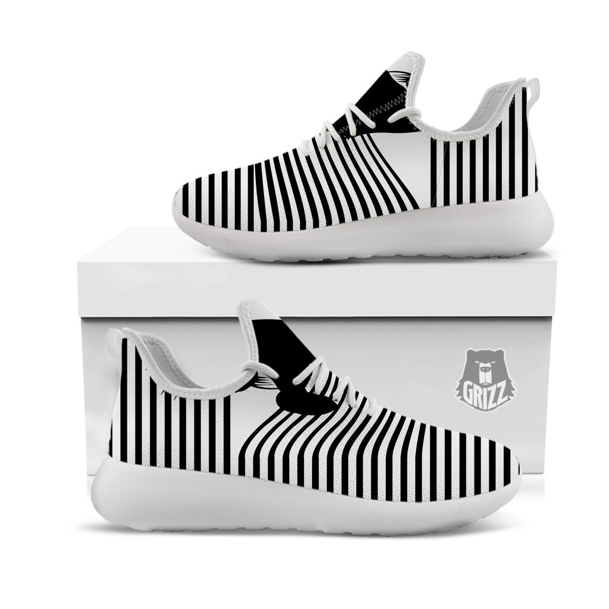 Striped Black Cat Print White Athletic Shoes-grizzshop