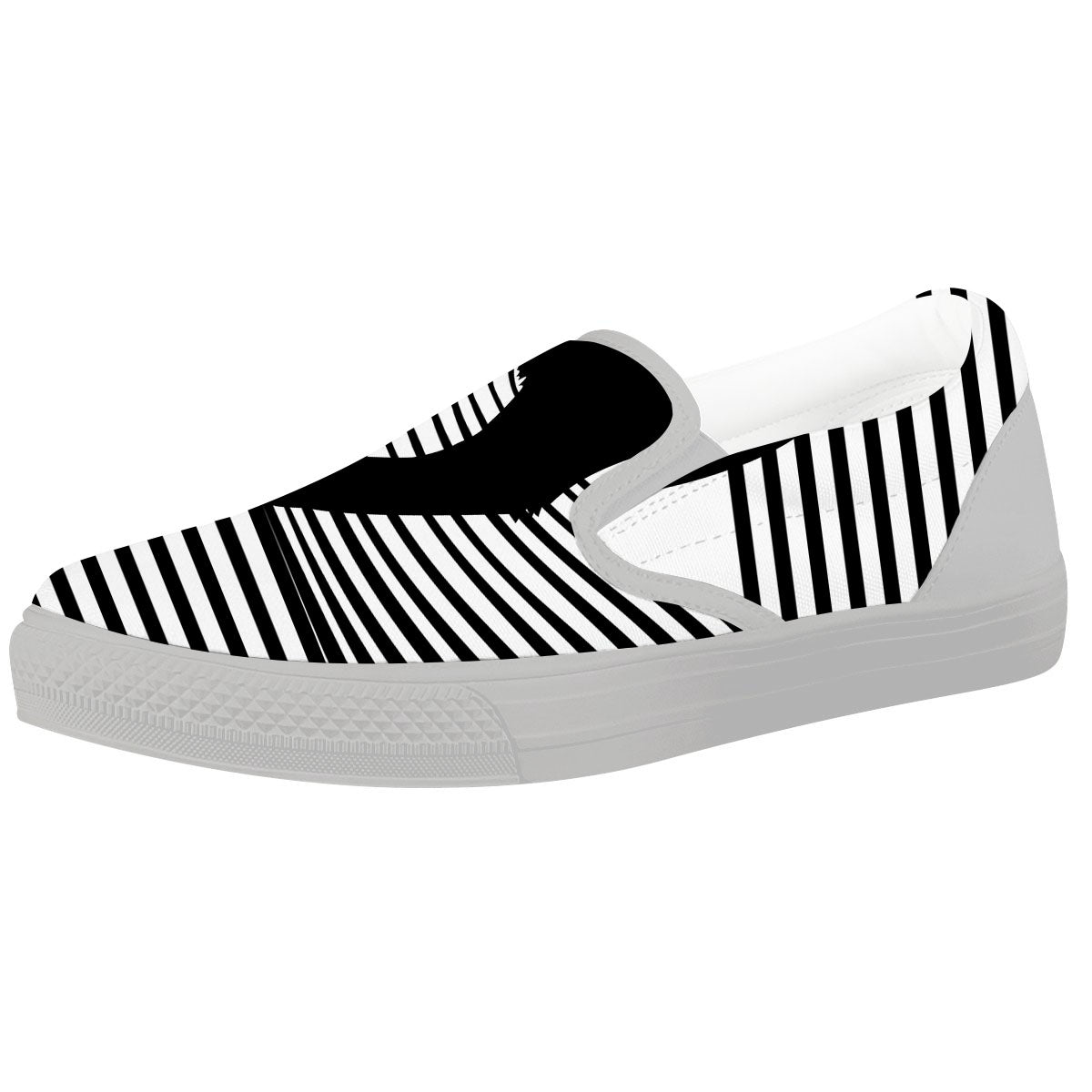 Striped Black Cat Print White Slip On Shoes-grizzshop