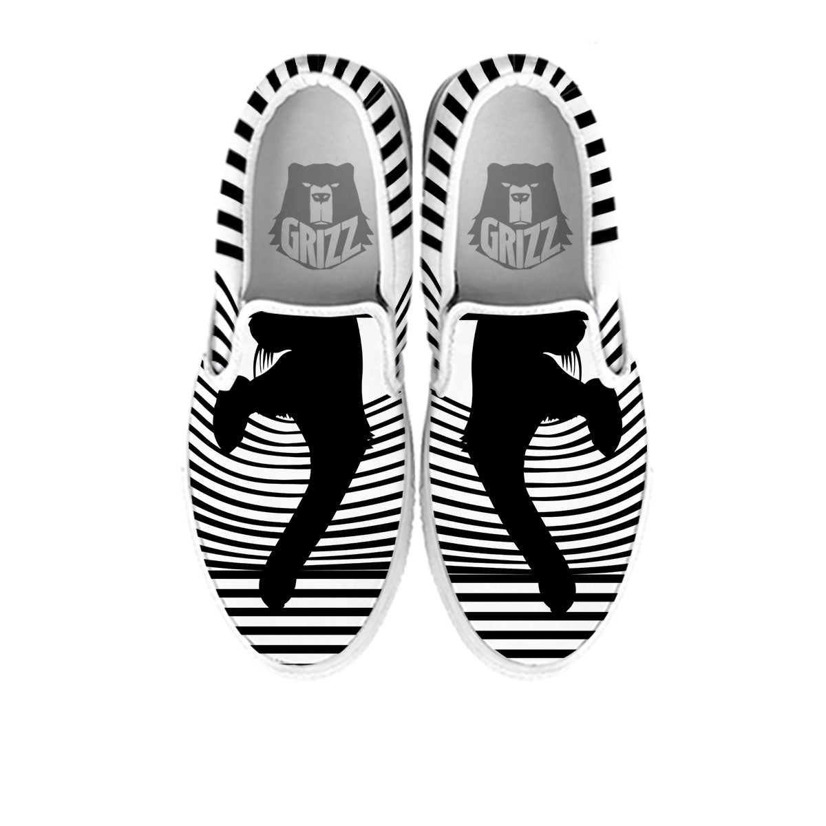 Striped Black Cat Print White Slip On Shoes-grizzshop