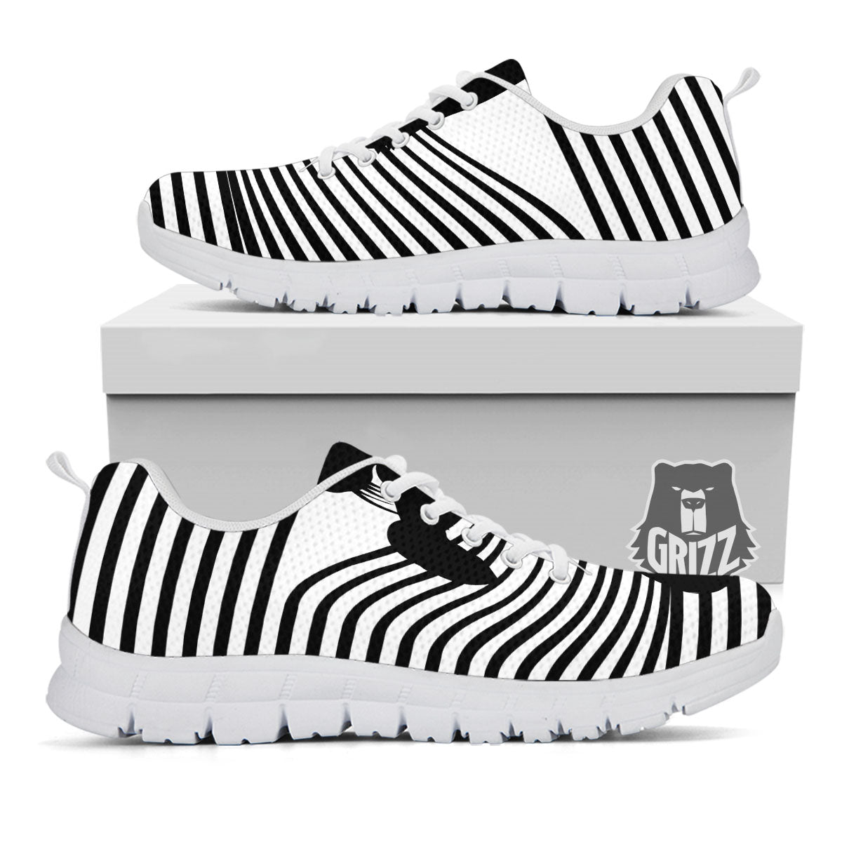 Striped Black Cat Print White Sneaker-grizzshop