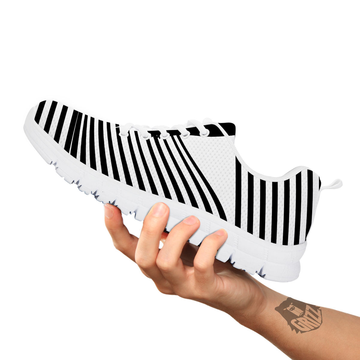 Striped Black Cat Print White Sneaker-grizzshop