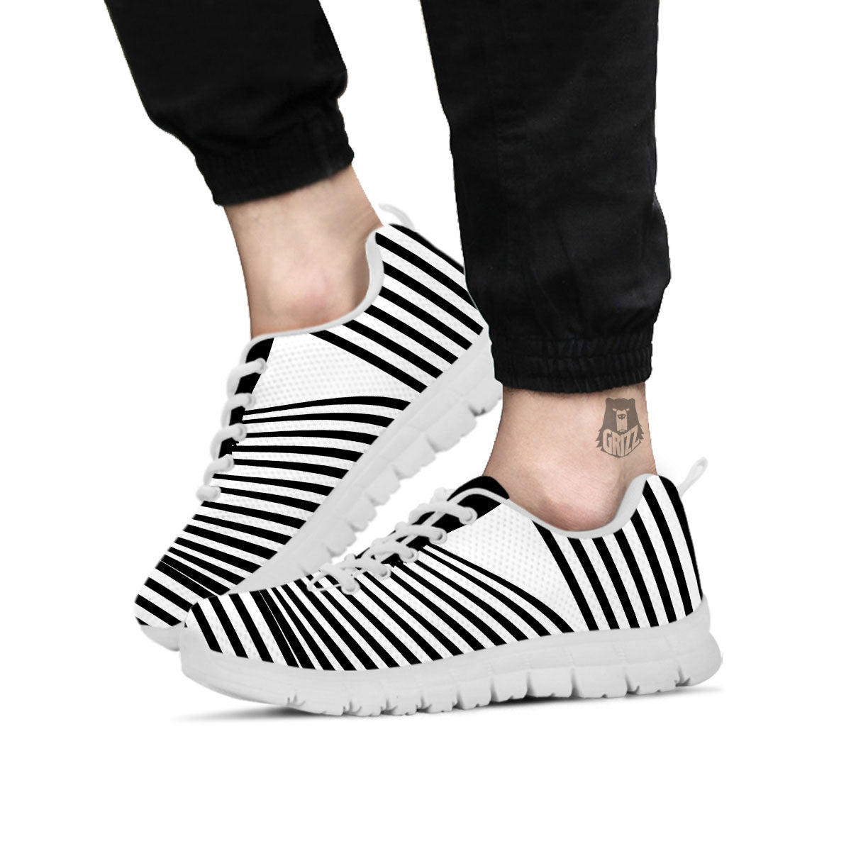 Striped Black Cat Print White Sneaker-grizzshop