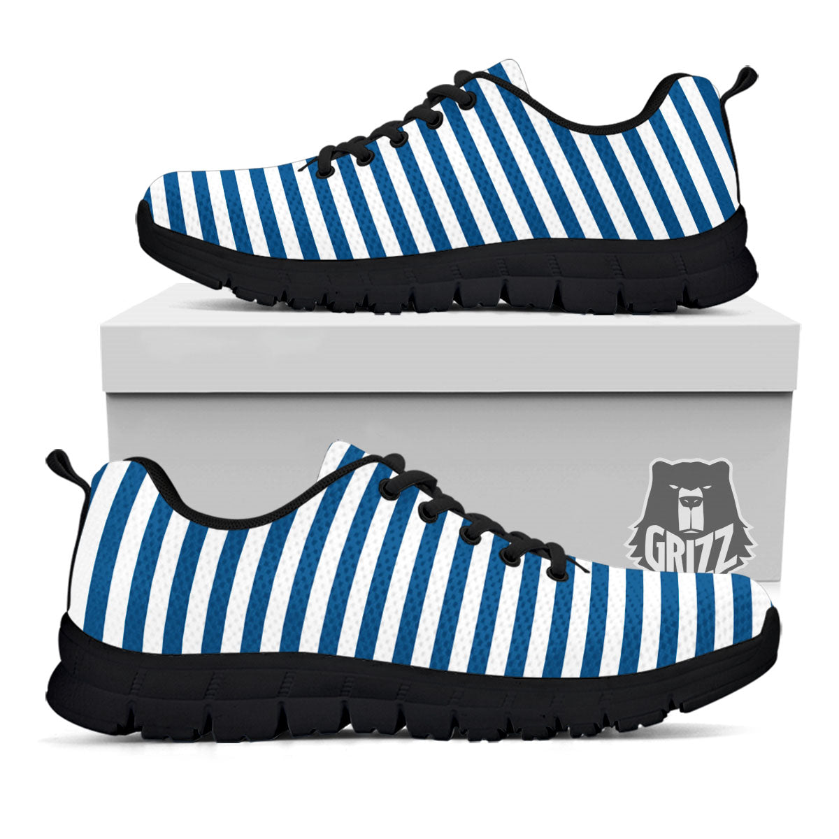 Striped Blue Print Pattern Black Sneaker-grizzshop