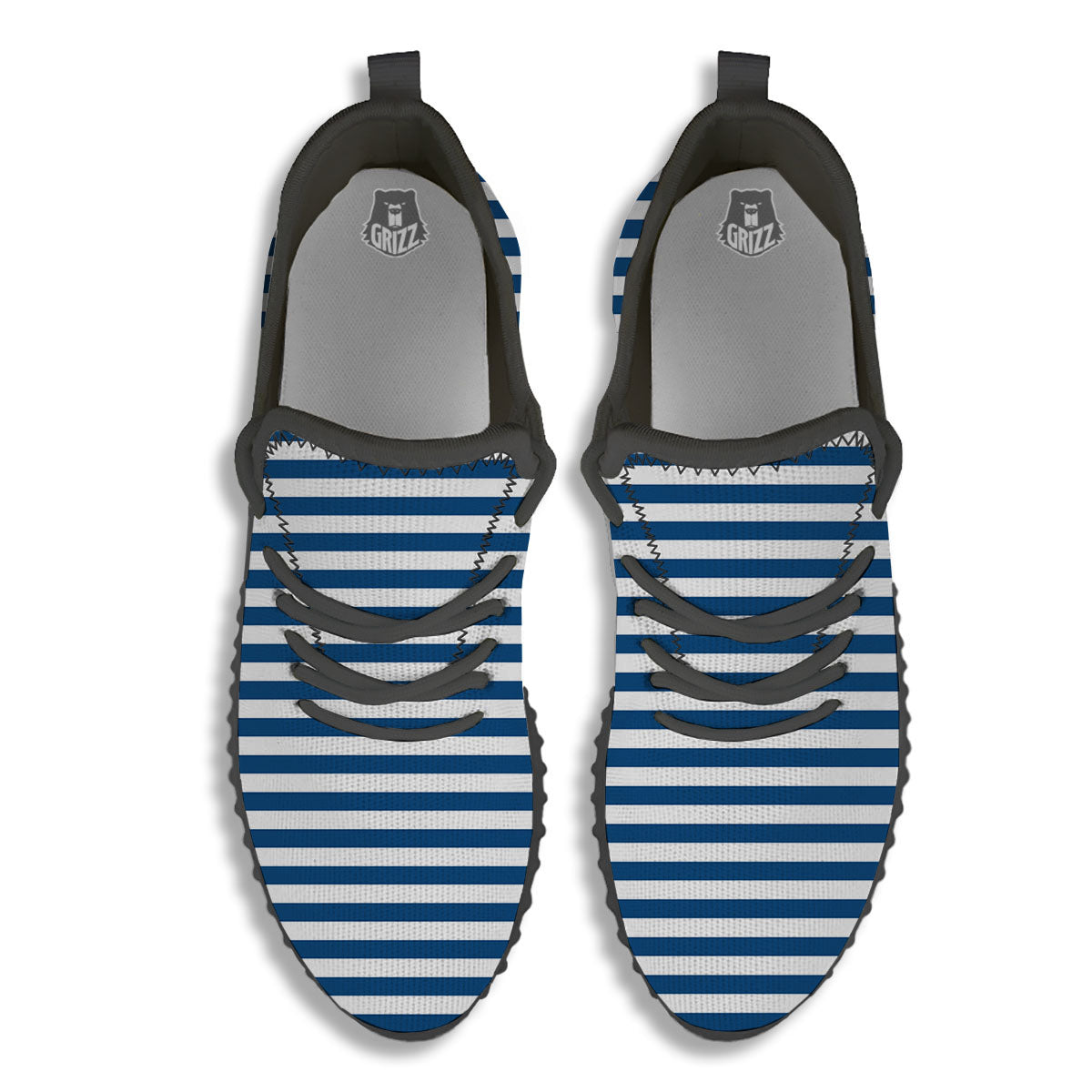 Striped Blue Print Pattern Black Walking Shoes-grizzshop