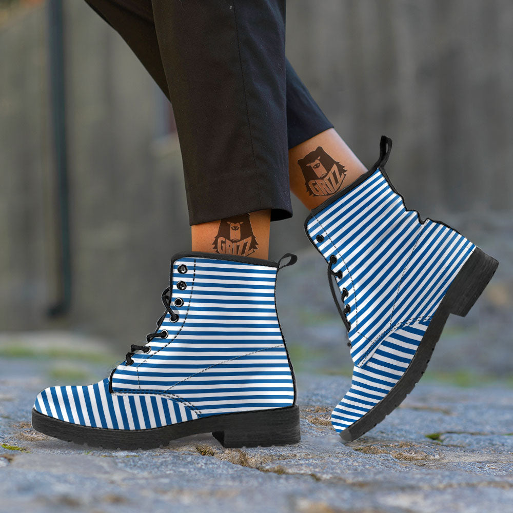Striped Blue Print Pattern Leather Boots-grizzshop