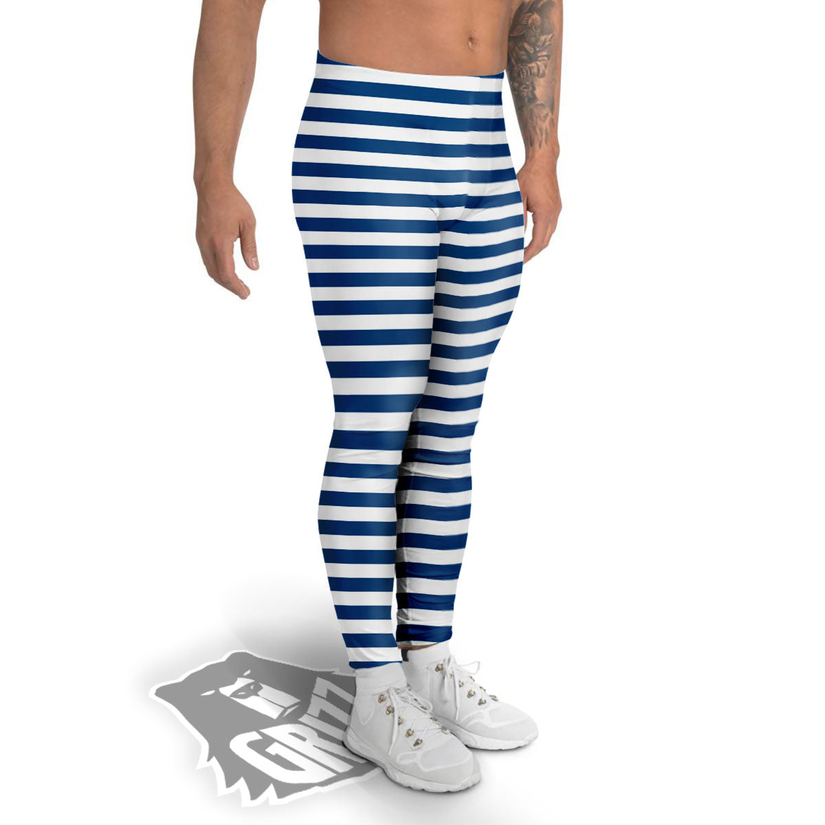 Striped Blue Print Pattern Men's Leggings-grizzshop