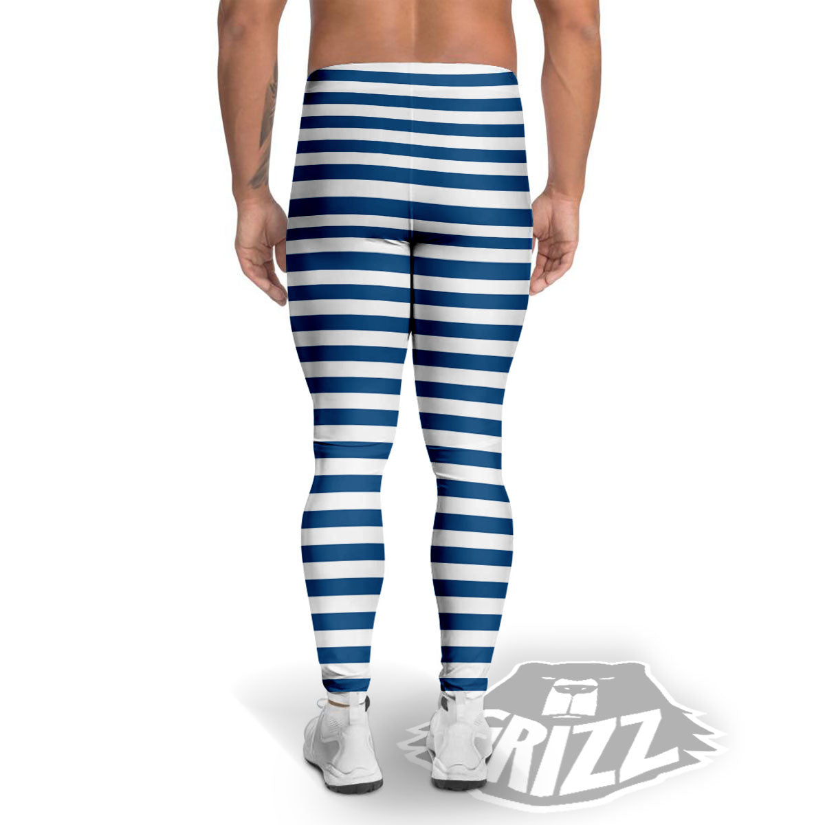 Striped Blue Print Pattern Men's Leggings-grizzshop