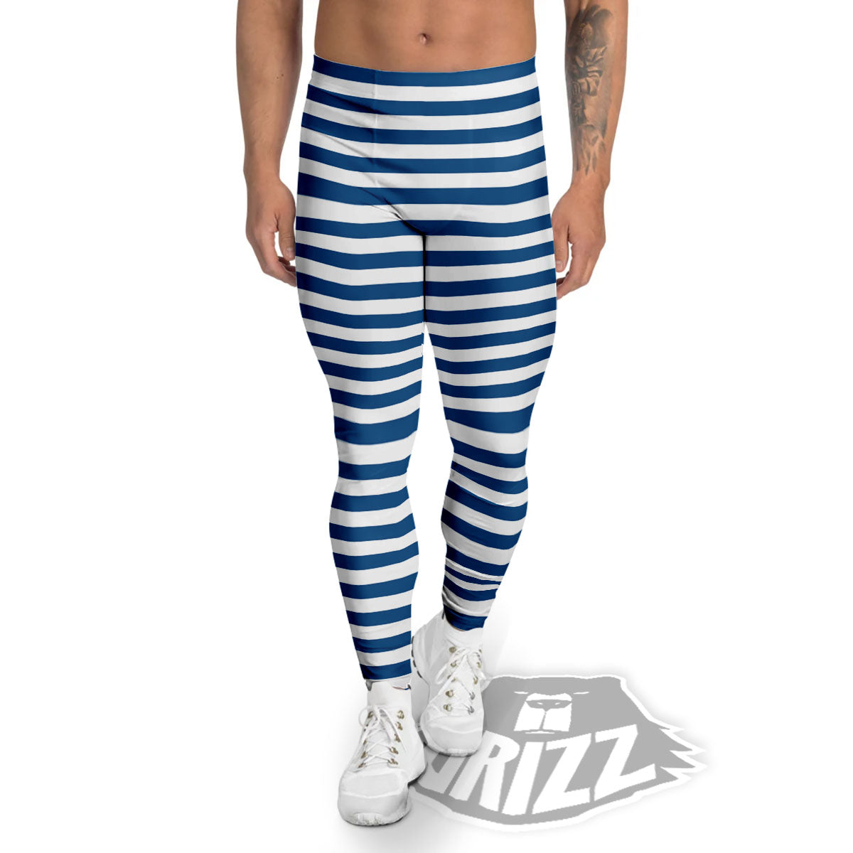 Striped Blue Print Pattern Men's Leggings-grizzshop