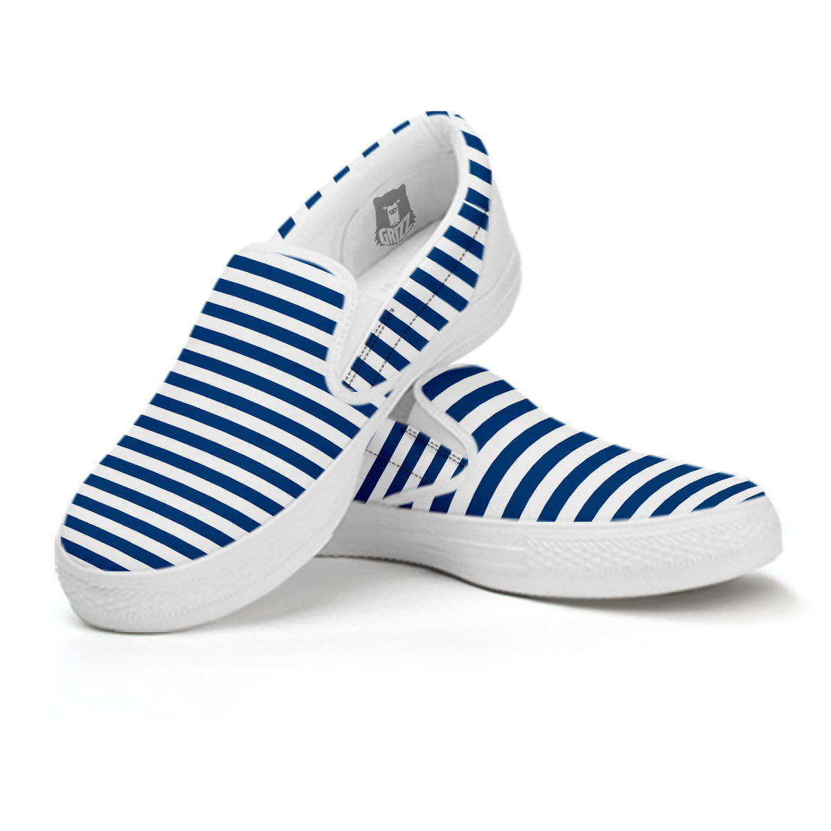 Striped Blue Print Pattern White Slip On Shoes-grizzshop