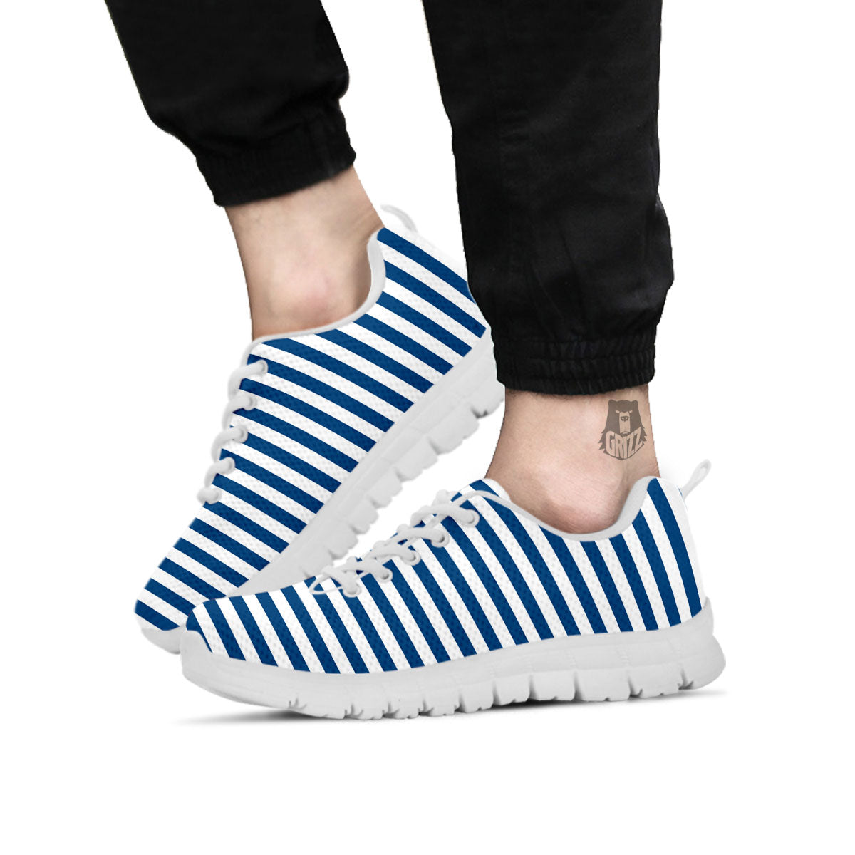 Striped Blue Print Pattern White Sneaker-grizzshop