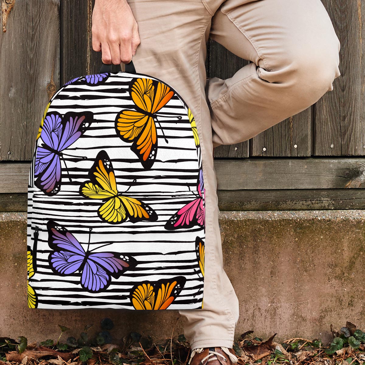 Striped Butterfly Print Backpack-grizzshop