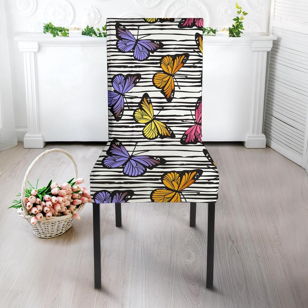 Striped Butterfly Print Chair Cover-grizzshop
